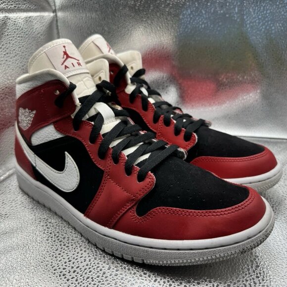 RARE 🚀 Size 12 - Air Jordan‎ 1 Mid Gym Red White Black Bred Women BQ6472 601 - Picture 1 of 11